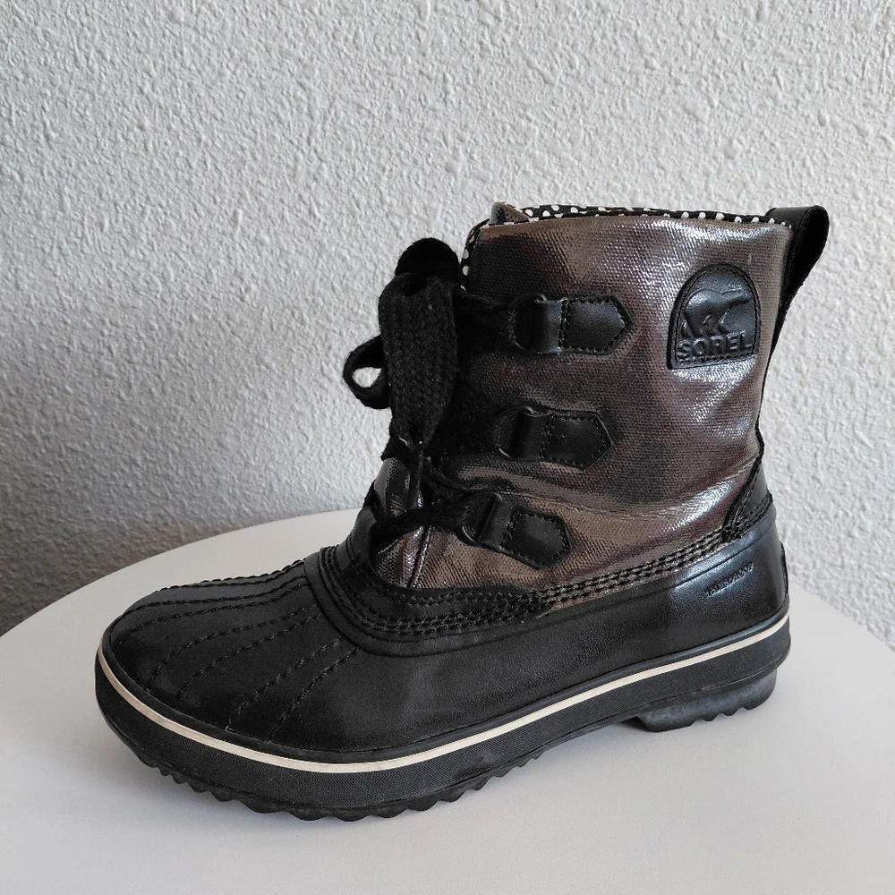 Sorel Tivoli Boots Metallic Waterproof Leather Laced Up Winter
